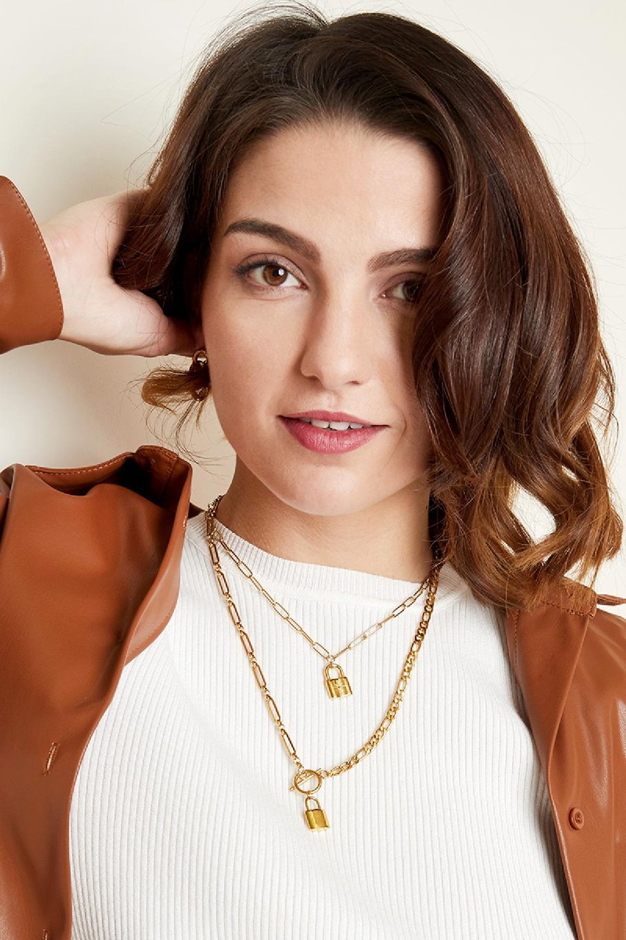 Necklace cute lock Gold Color Stainless Steel Picture3